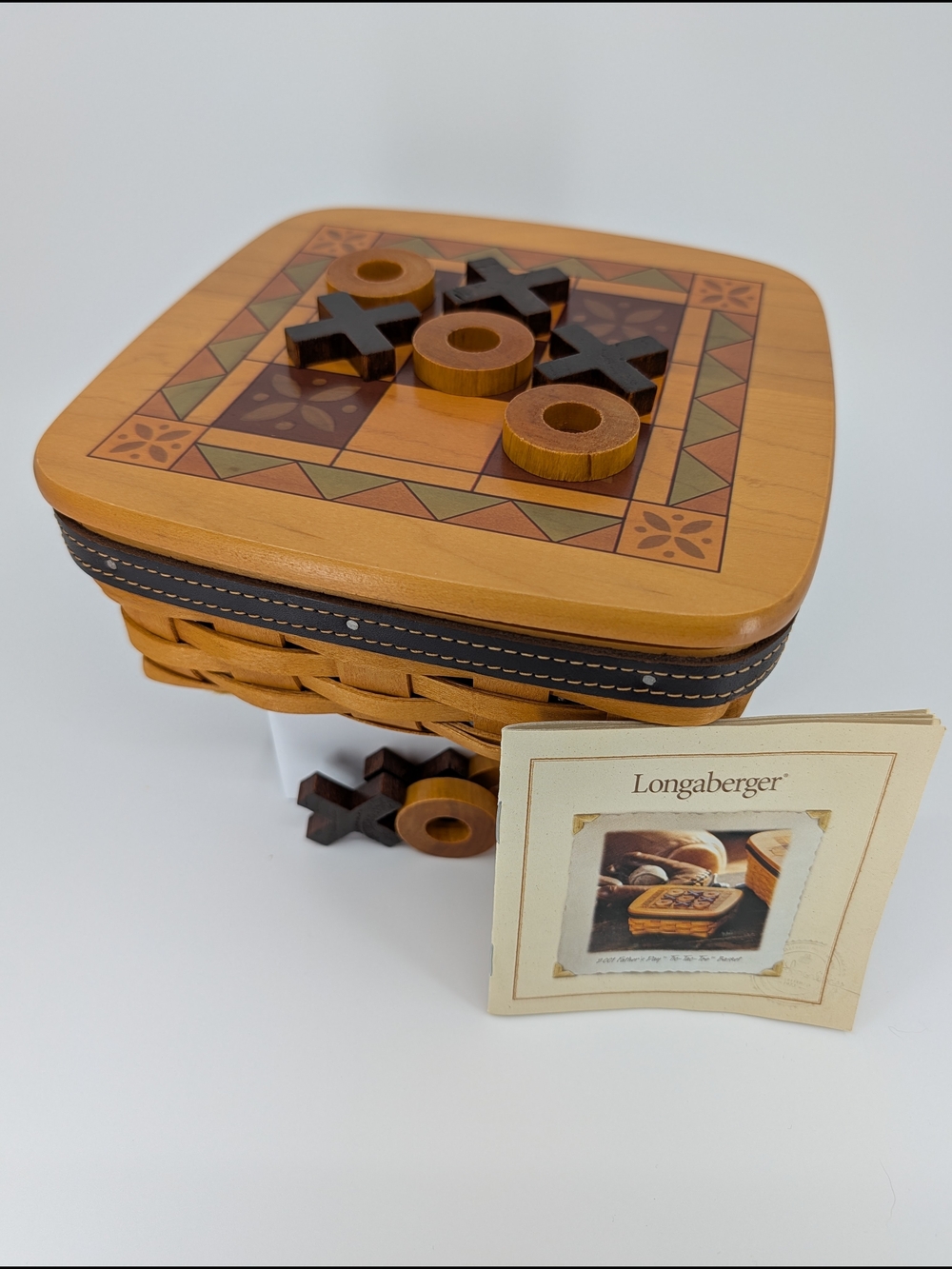 Longaberger 2001 Father's Day Tic-Tac-Toe Basket/Lid/Protector/Game Pieces XO